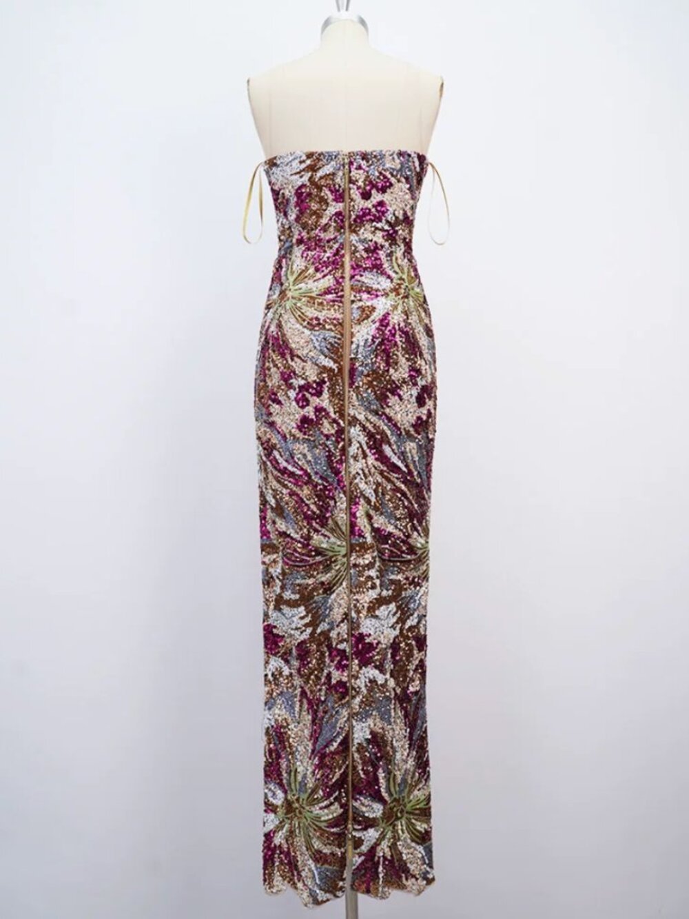 Bronx and Banco Sequin Dahlia Maxi Dress XS/S/M Red Strapless Stretch - Picture 8 of 12